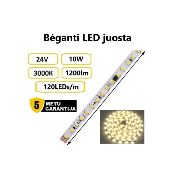 Bėganti LED juosta 24V – 10W – 3000K – 10 m ritė